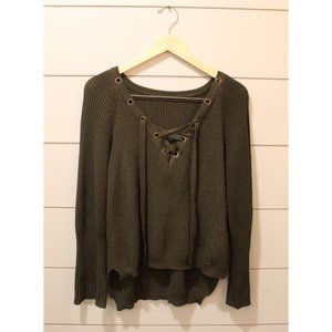 Lace Up Hunter Green Sweater